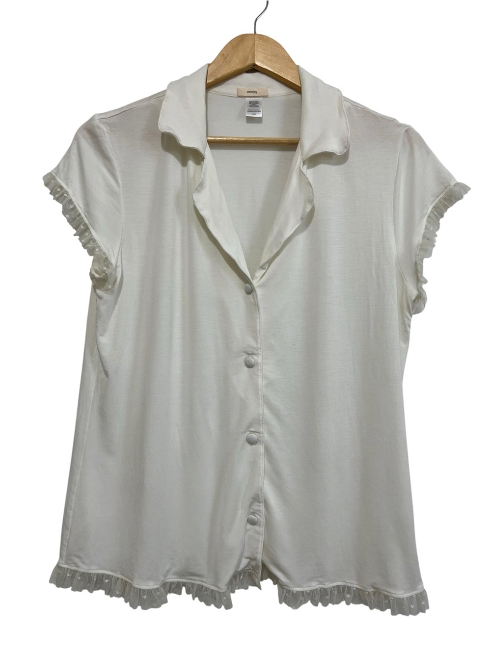 Eberjey Iona Pajama Top Lace Trim Ivory Medium
